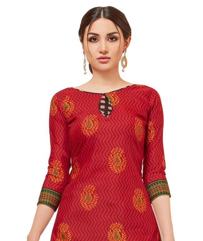 Viva N Diva Red Colored Cotton Printed Salwar Suit Dress Material